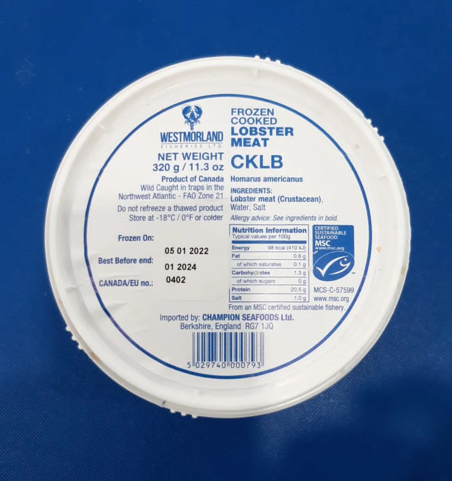 LOBSTER MEAT IN BRINE TUB , 12X320G 鹽水龍蝦肉